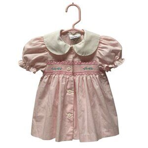 Vintage Pink Floral Smocked Dress Alexis Baby Girl 6 Months Embroidered